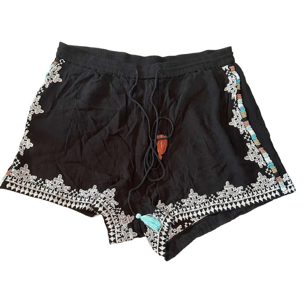 Raga Beaded Embellished Embroidered Gauzy Boho Pull On Shorts Medium Coverup